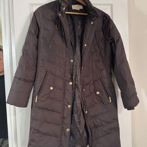 Michael Kors Chocolate Long Line Quilted Puffer Jacket